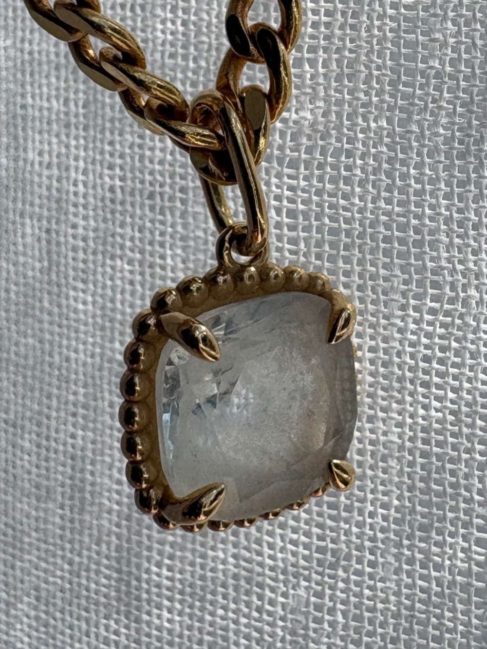 Retired Mejuri Beaded Cushion Gemstone Charm Pendant White Topaz